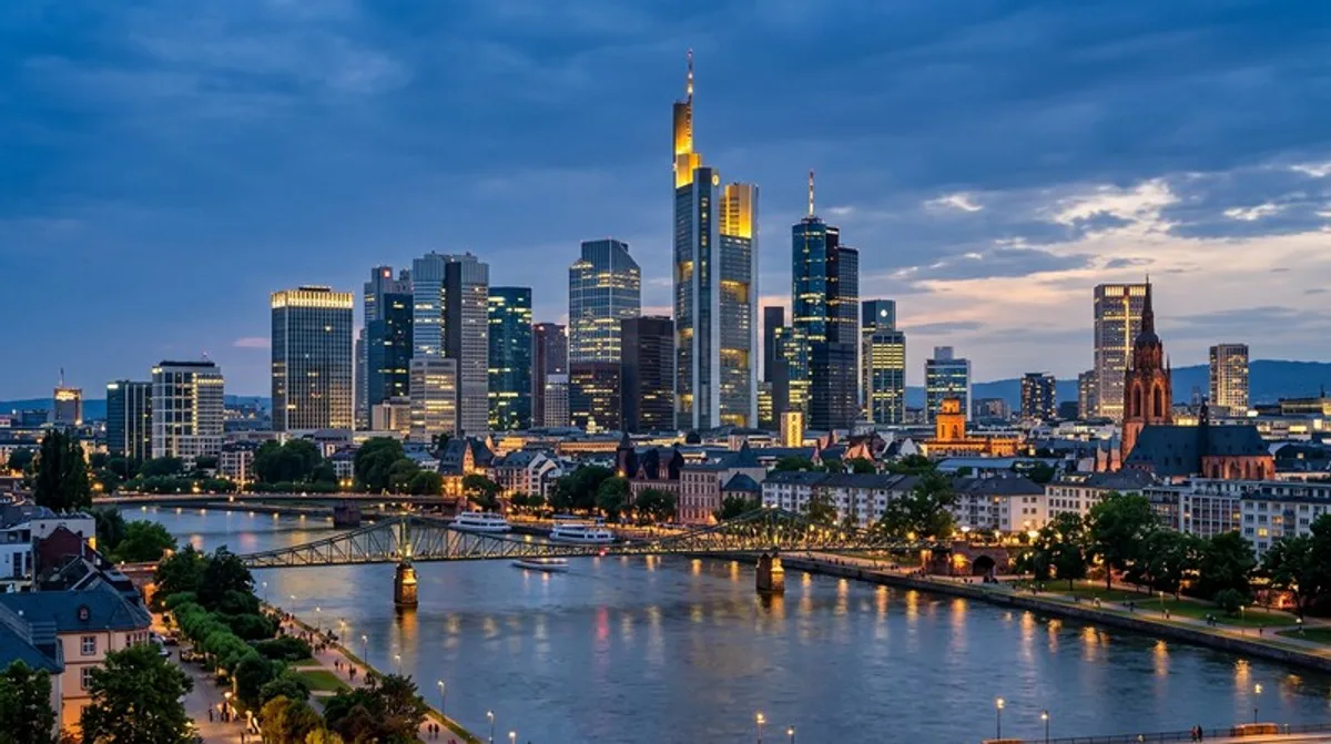 Moderner Balkon einer weißen Neubauwohnung mit Glasgeländer vor blauem Himmel